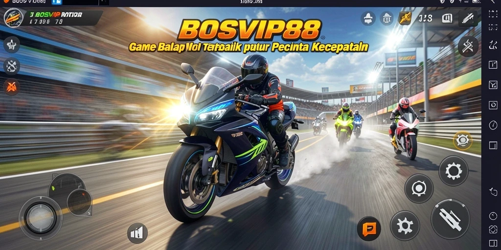 Screenshot gameplay BOSVIP88 menampilkan aksi balap motor yang mendebarkan.