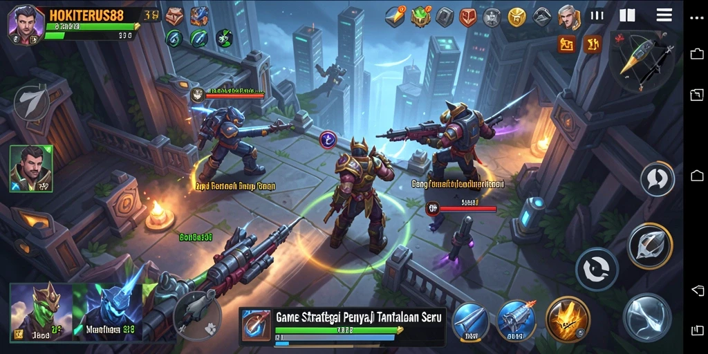 Screenshot menunjukkan pertempuran seru dan membangun kerajaan di HOKITERUS88.