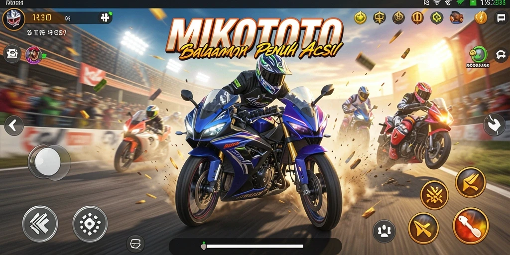 Screenshot gameplay MIKOTOTO menampilkan balapan motor yang intens dan cepat.