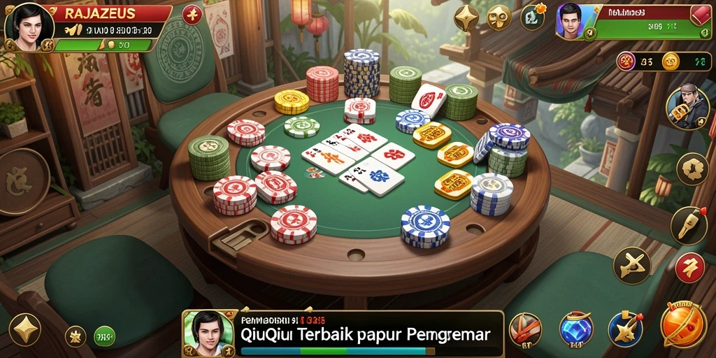 Screenshot gameplay RAJAZEUS menampilkan aksi QiuQiu yang intens.