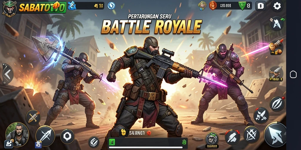 Gameplay intens dan mendebarkan dalam SABATOTO Battle Royale.