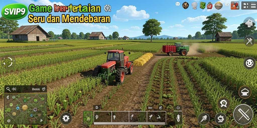 Tampilan gameplay SVIP9 yang menarik dan penuh warna dengan aktivitas pertanian.